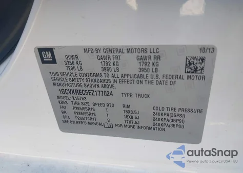 2014 Chevrolet Silverado 1500 2Lt z USA, uszkodzony, nr VIN 1GCVKREC5EZ177024